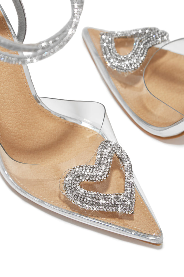 Load image into Gallery viewer, All For Love Heart Embellished High Heels - Silver