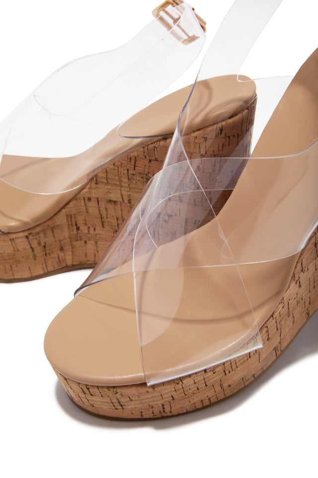 Load image into Gallery viewer, Daphney Cork Platform Wedges - Clear