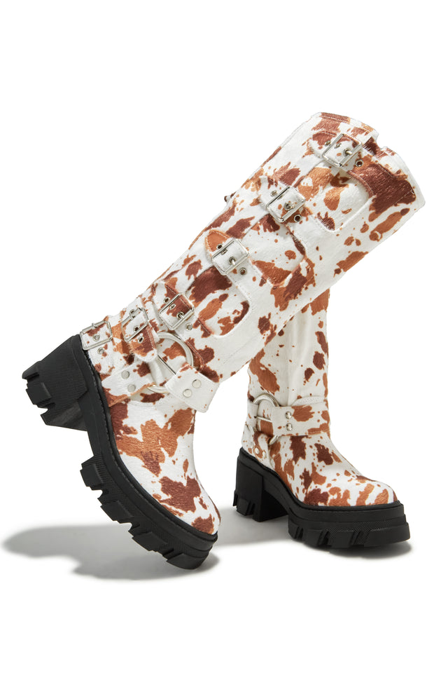 Load image into Gallery viewer, Alix Knee High Buckle Combat Boots - Cow