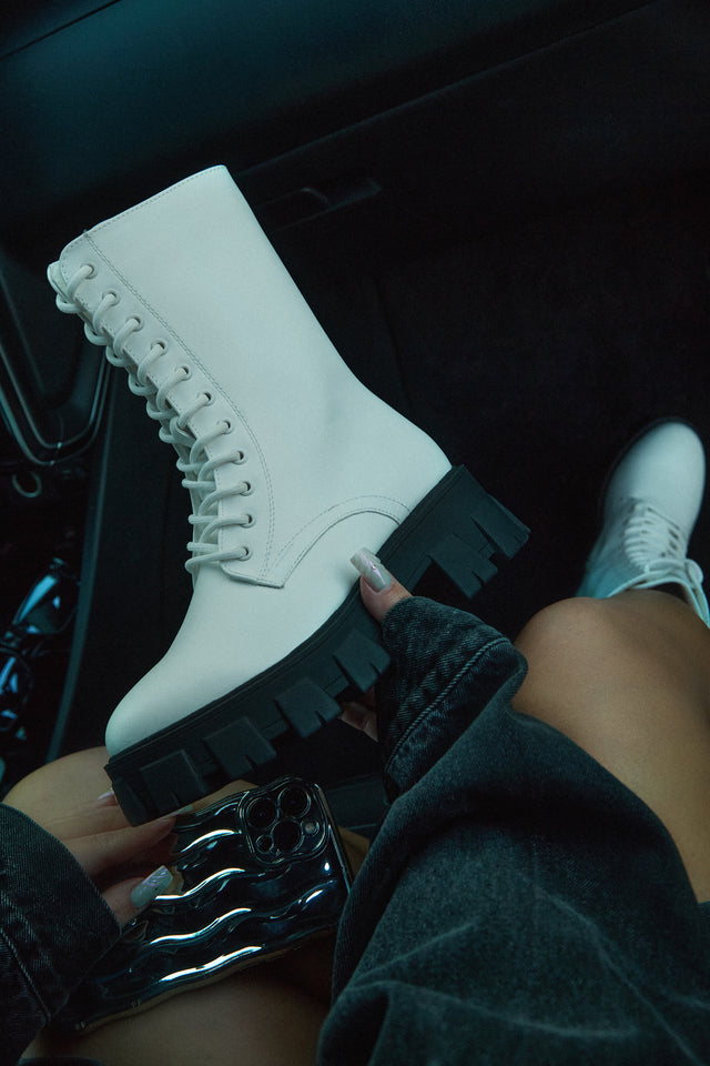 Load image into Gallery viewer, Dani Lace Up Combat Boots - White