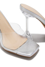 Load image into Gallery viewer, Demie Clear Strap Mule Heels - Silver