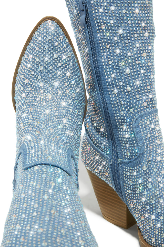Load image into Gallery viewer, Nights In Nashville Embellished Cowgirl Boots - Denim