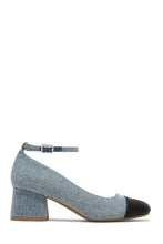 Load image into Gallery viewer, Harlan Ankle Strap Block Mid Heels - Denim