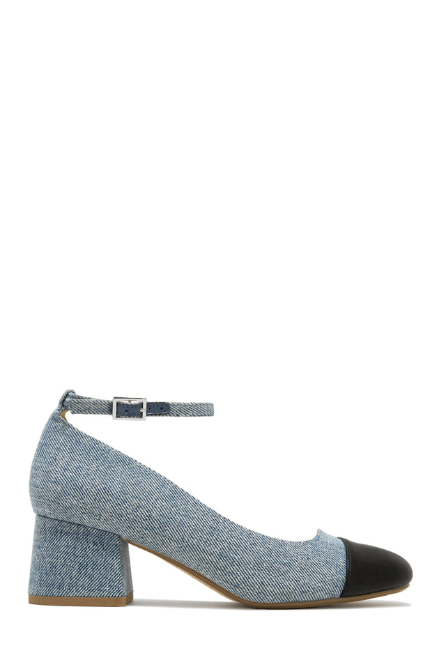 Load image into Gallery viewer, Harlan Ankle Strap Block Mid Heels - Denim