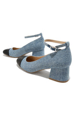 Load image into Gallery viewer, Harlan Ankle Strap Block Mid Heels - Denim