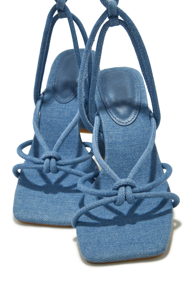 Load image into Gallery viewer, Denim Open Toe Chunky Heels
