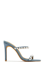 Load image into Gallery viewer, Love Addiction Embellished High Heel Mules - Denim