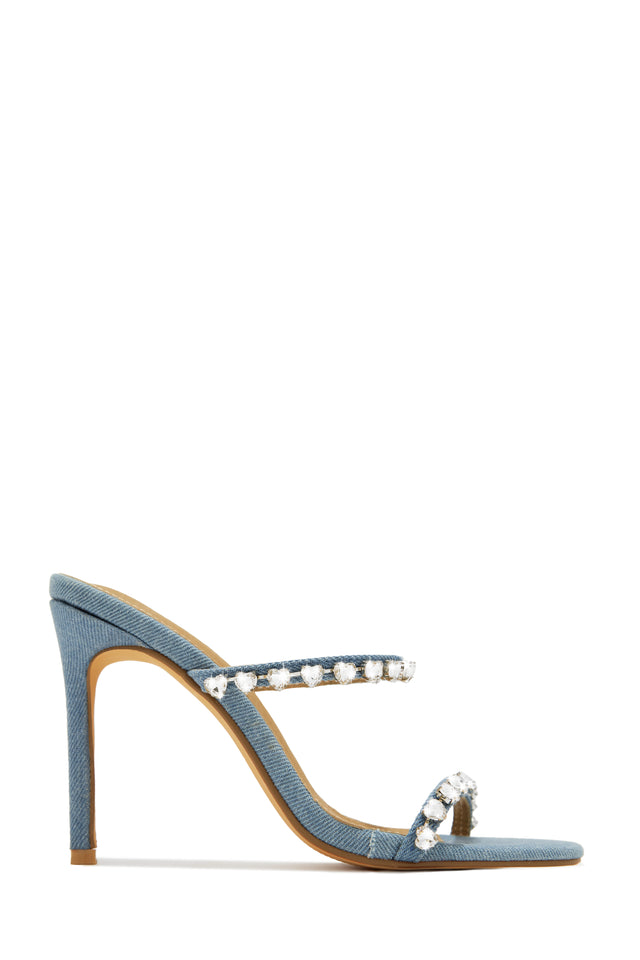 Load image into Gallery viewer, Love Addiction Embellished High Heel Mules - Denim