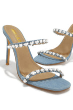 Load image into Gallery viewer, Love Addiction Embellished High Heel Mules - Denim