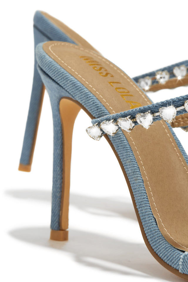 Load image into Gallery viewer, Love Addiction Embellished High Heel Mules - Denim