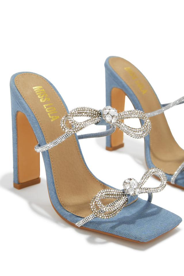 Load image into Gallery viewer, Life Is A Party Embellished High Heel Mules - Denim