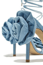 Load image into Gallery viewer, Divine Bloom Rosette Lace Up Heels - Denim