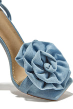 Load image into Gallery viewer, Divine Bloom Rosette Lace Up Heels - Denim