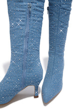 Load image into Gallery viewer, Shine Bright Embellished Over The Knee Heel Boots - Denim