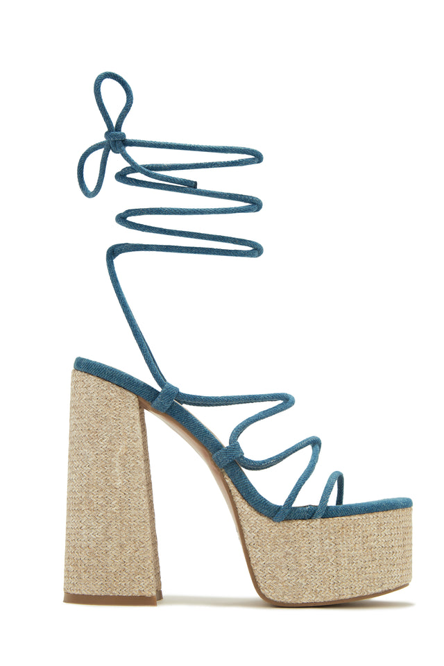 Load image into Gallery viewer, Brunch Al Fresco Lace Up Platform Block High Heels - Print