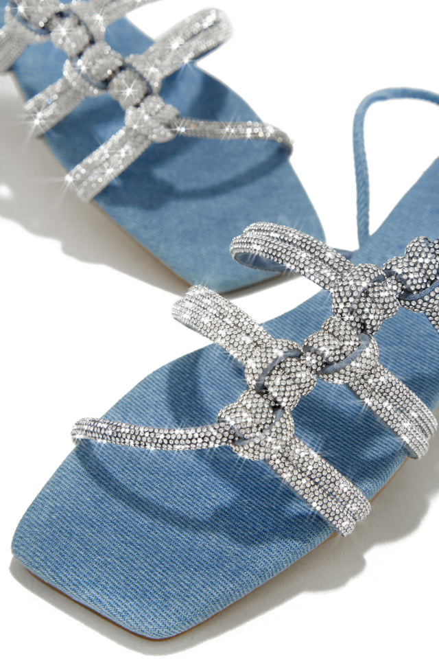 Load image into Gallery viewer, Ibiza Nights Embellished Lace Up Sandals - Denim