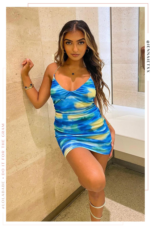 Load image into Gallery viewer, El Caribe Halter Neck Mini Dress - Blue Print