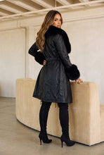 Load image into Gallery viewer, Elle Faux Fur Trim Belted Coat – Black