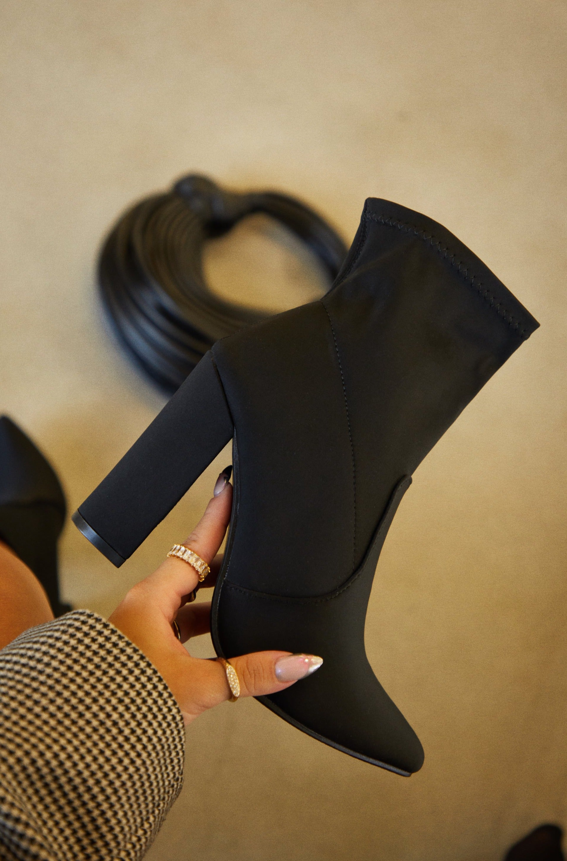 Hayden block heel sock boot in black lycra hotsell