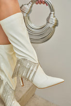 Load image into Gallery viewer, Faye Embellished Fringe Knee High Boots - White