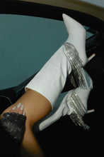 Load image into Gallery viewer, Faye Embellished Fringe Knee High Boots - White