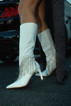Load image into Gallery viewer, Faye Embellished Fringe Knee High Boots - White