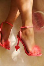 Load image into Gallery viewer, Women Wearing Pink High Heels with Faux Fur Strap Detailing