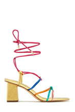 Load image into Gallery viewer, Cayla Lace Up Block Mid Heels - Gold Multi