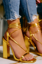 Load image into Gallery viewer, Evonne Lace Up Block Heels - Gold
