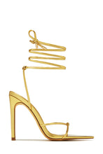 Load image into Gallery viewer, Gold-Tone Lace Up Open Pointed Toe High Heels