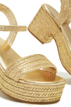 Load image into Gallery viewer, Hotel Capri Espadrille Platform Block Mid Heels - Gold