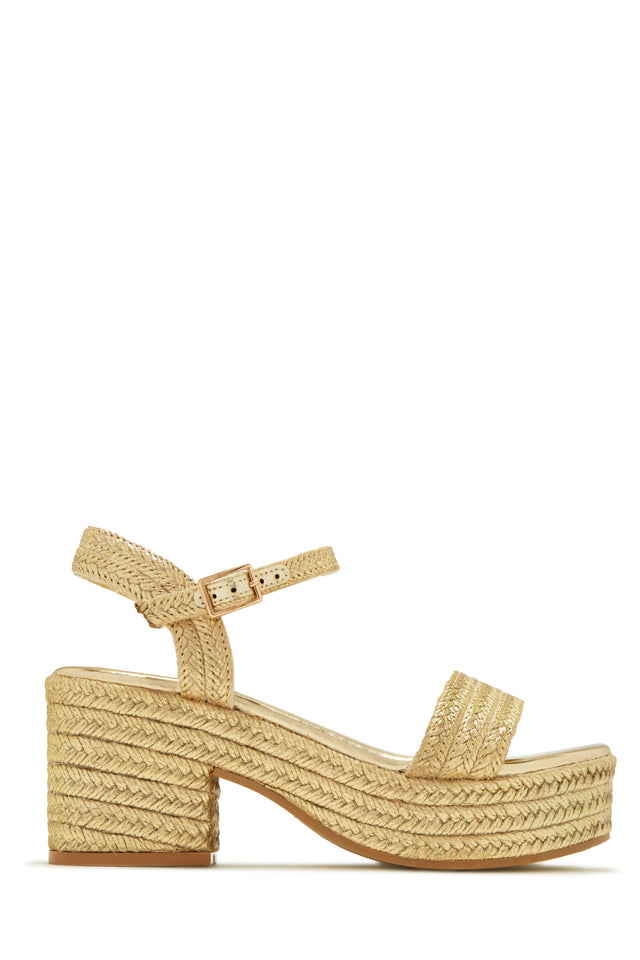 Load image into Gallery viewer, Hotel Capri Espadrille Platform Block Mid Heels - Gold