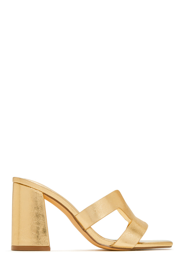 Load image into Gallery viewer, Gold-Tone Block Heel Mules