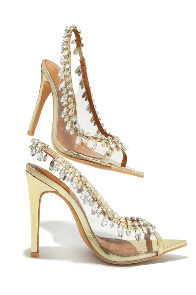 Load image into Gallery viewer, Under The Stars Embellished Slingback Pumps - Gold