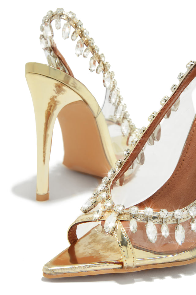 Load image into Gallery viewer, Under The Stars Embellished Slingback Pumps - Gold
