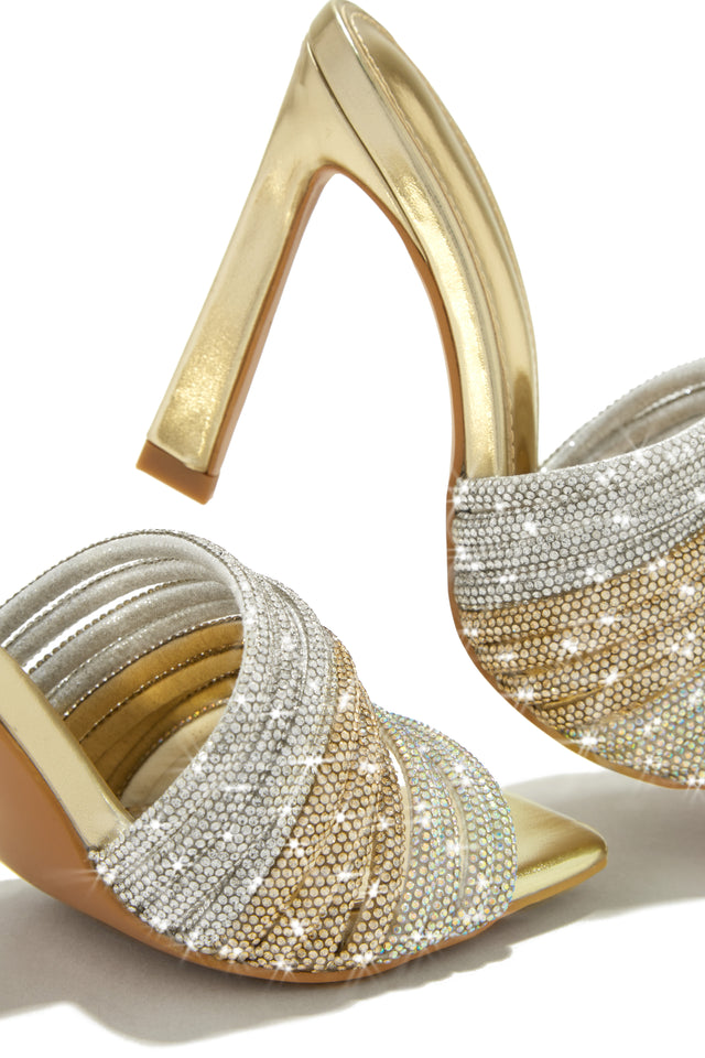 Load image into Gallery viewer, Feeling Myself Embellished High Heel Mules - Gold