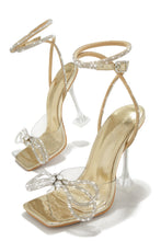 Load image into Gallery viewer, Metallic Gold-Tone Rhinestone Heels