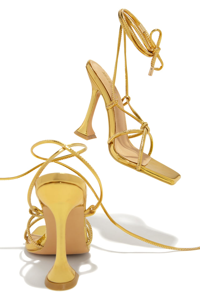 Load image into Gallery viewer, VIP Babes Lace Up High Heels - Gold