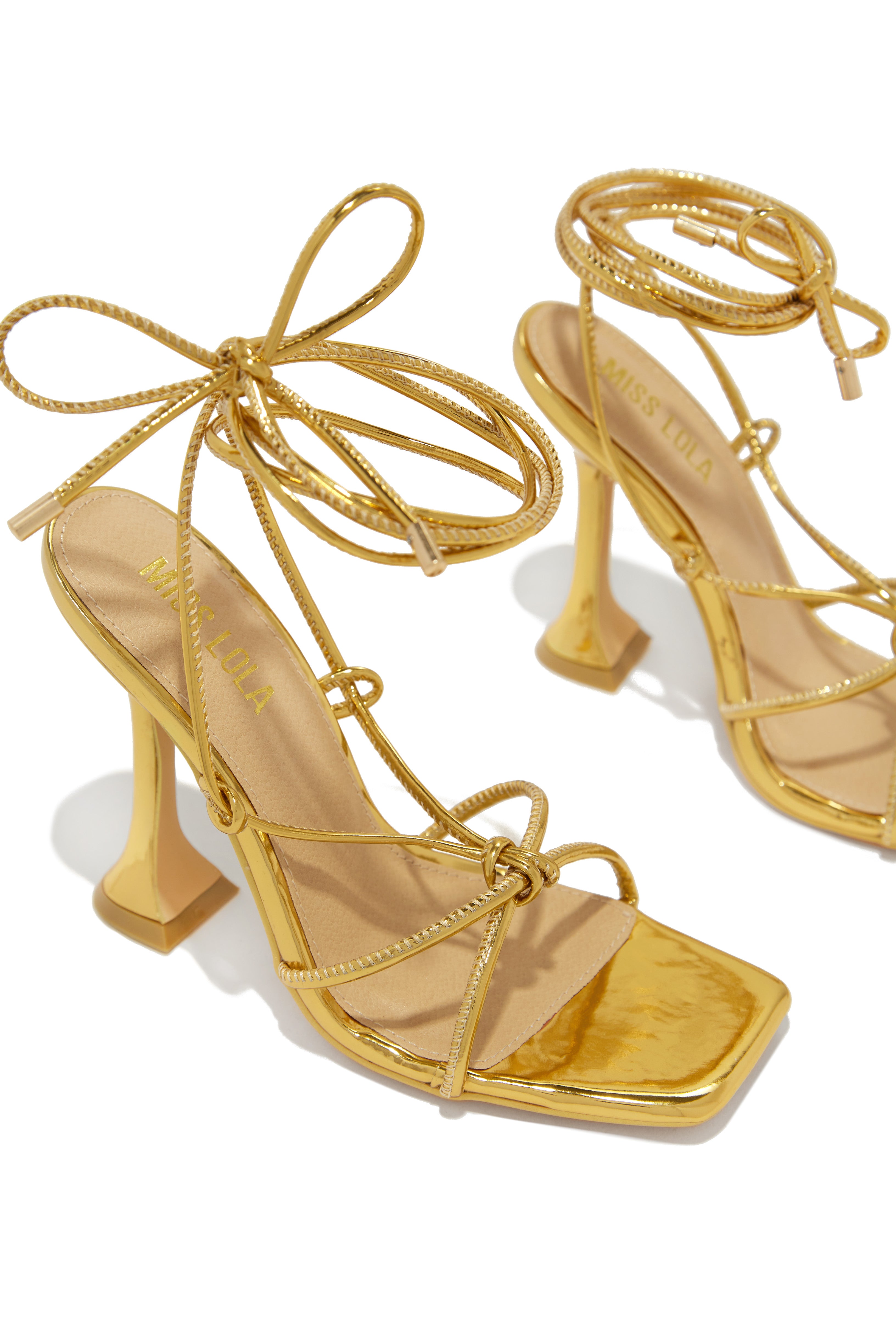 Miss Lola VIP Babes Gold Lace Up High Heels MISS LOLA