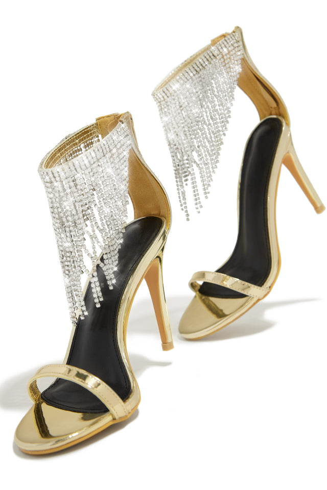 Load image into Gallery viewer, Formal Icon Embellished Dangle Heels - Gold