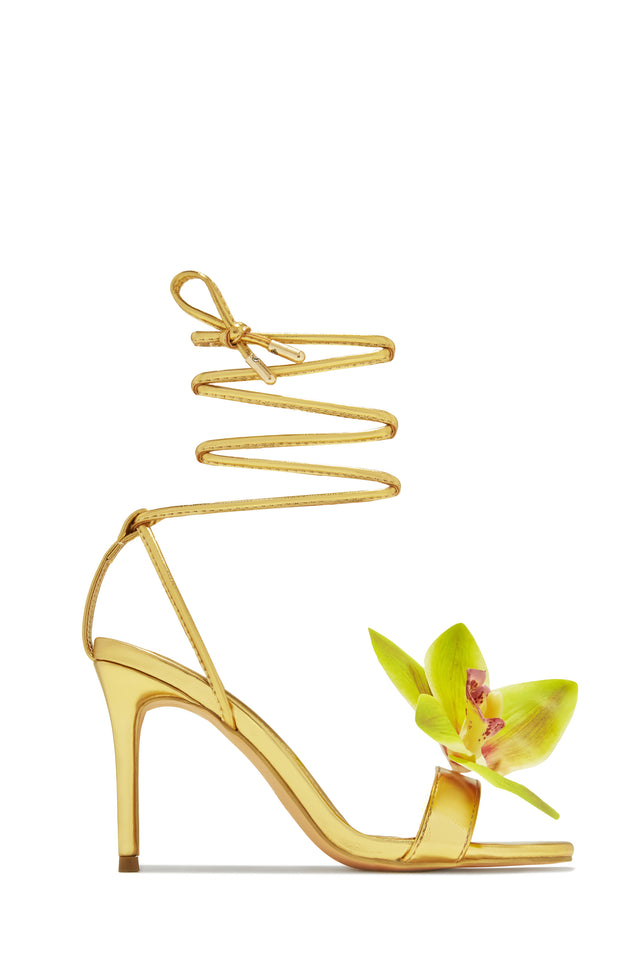 Load image into Gallery viewer, Vacay Getaway Lace Up Single Sole Heels - Gold