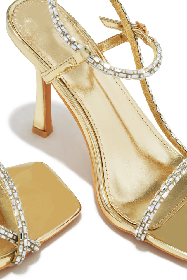 Load image into Gallery viewer, Gold-Tone Open Toe Embellished Prom Heels