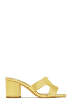 Load image into Gallery viewer, Gold-Tone Block Heel Open Toe Mules