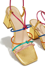 Load image into Gallery viewer, Cayla Lace Up Block Mid Heels - Gold Multi
