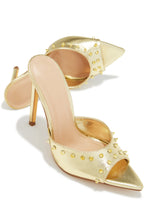 Load image into Gallery viewer, Collette Studded High Heel Mules - Gold
