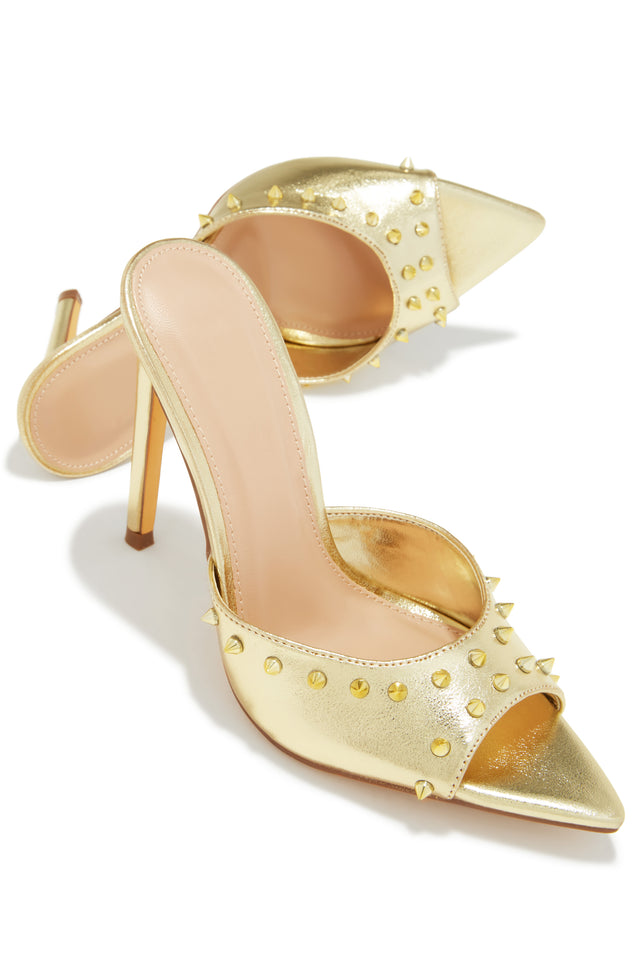 Load image into Gallery viewer, Collette Studded High Heel Mules - Gold