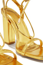 Load image into Gallery viewer, Evonne Lace Up Block Heels - Gold