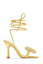 Load image into Gallery viewer, Ciela Lace Up Embellished Bow Heels - Gold
