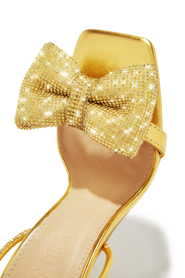Load image into Gallery viewer, Ciela Lace Up Embellished Bow Heels - Gold