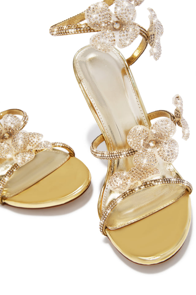 Load image into Gallery viewer, Flora Embellished Around The Ankle Coil Heels - Gold
